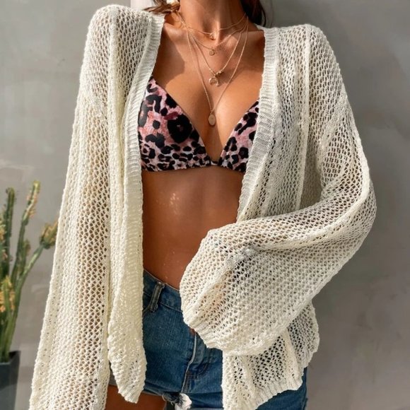 Drop Shoulder Open Front Cardigan beige - Picture 5 of 7